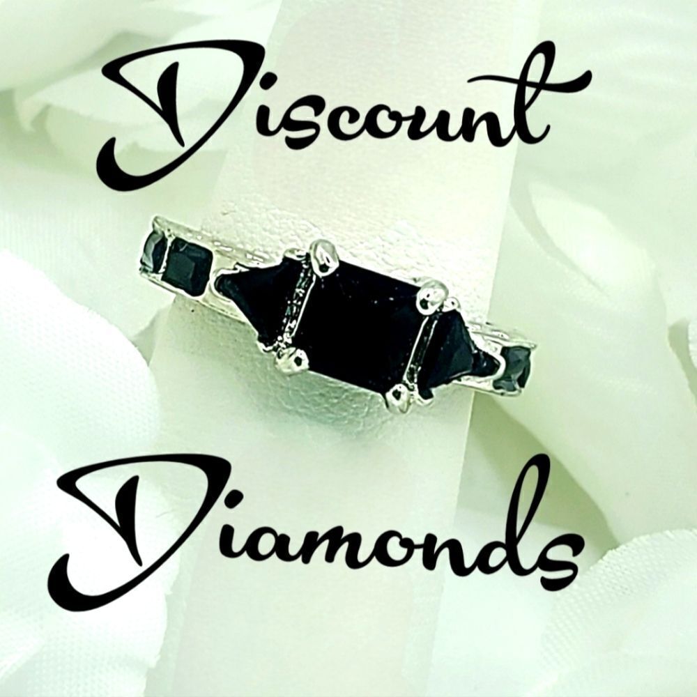 3.0 Ct. Princess Cut Black Sapphire Ring with Baguette Sapphires  925 Silver